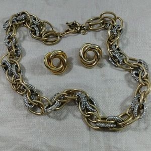 J. Crew Gold Tone Pave Rhinestones Chunky Link Nec